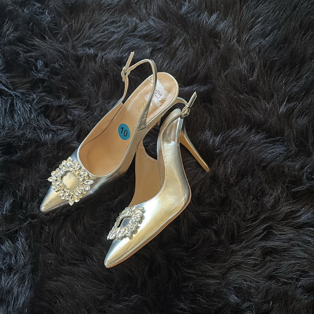 Bonnibel Silver Embellished Slingback Heels - Picture 2 of 7